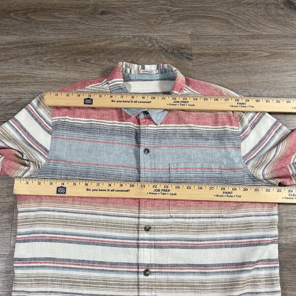 Gramicci Men's Shirt Short Sleeve Stripes Hemp Blend Size L Blue/Beige/Red - Picture 5 of 8